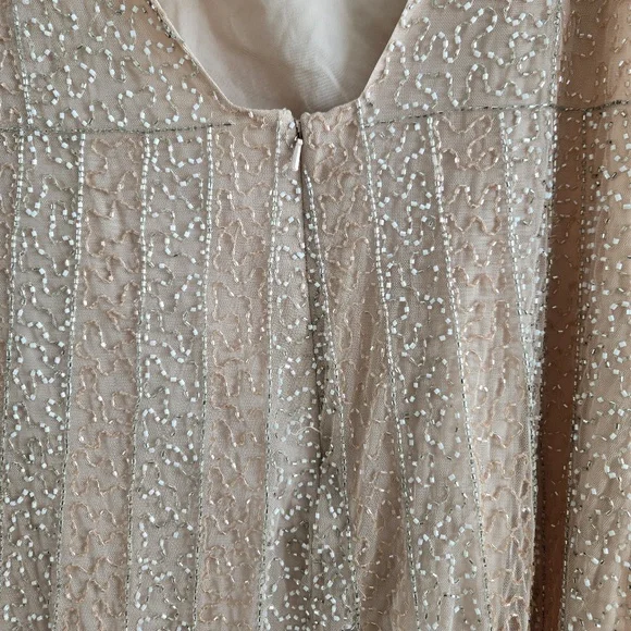 ASOS blush Nude Pink Silver Fringe Beaded Open Back Cocktail Party Mini Dress - Picture 4 of 11